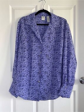 Emma James Liz Claiborne Button Down Blouse Purple Floral Lavender 18W